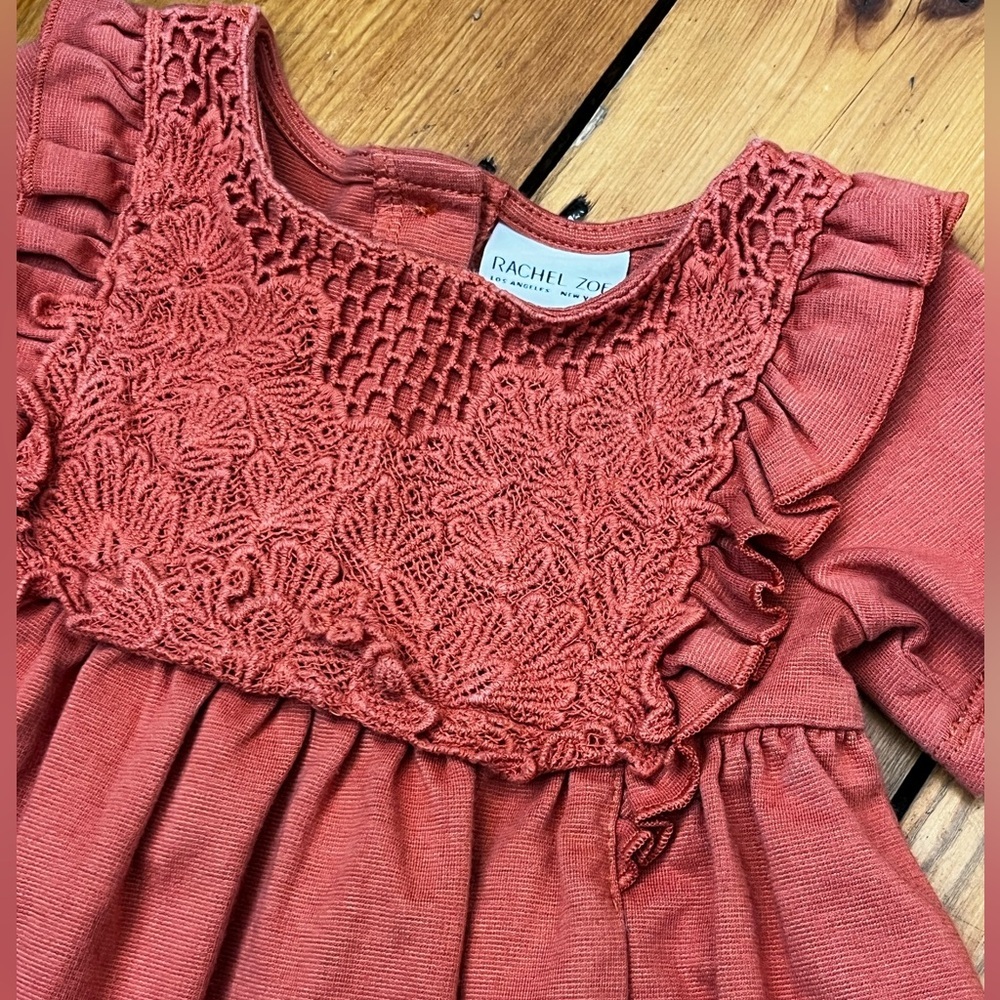 Rachel Zoe Baby 12mo Dress Boho Crochet Lace Rust Ruffle Flowy Skirt Cottagecore